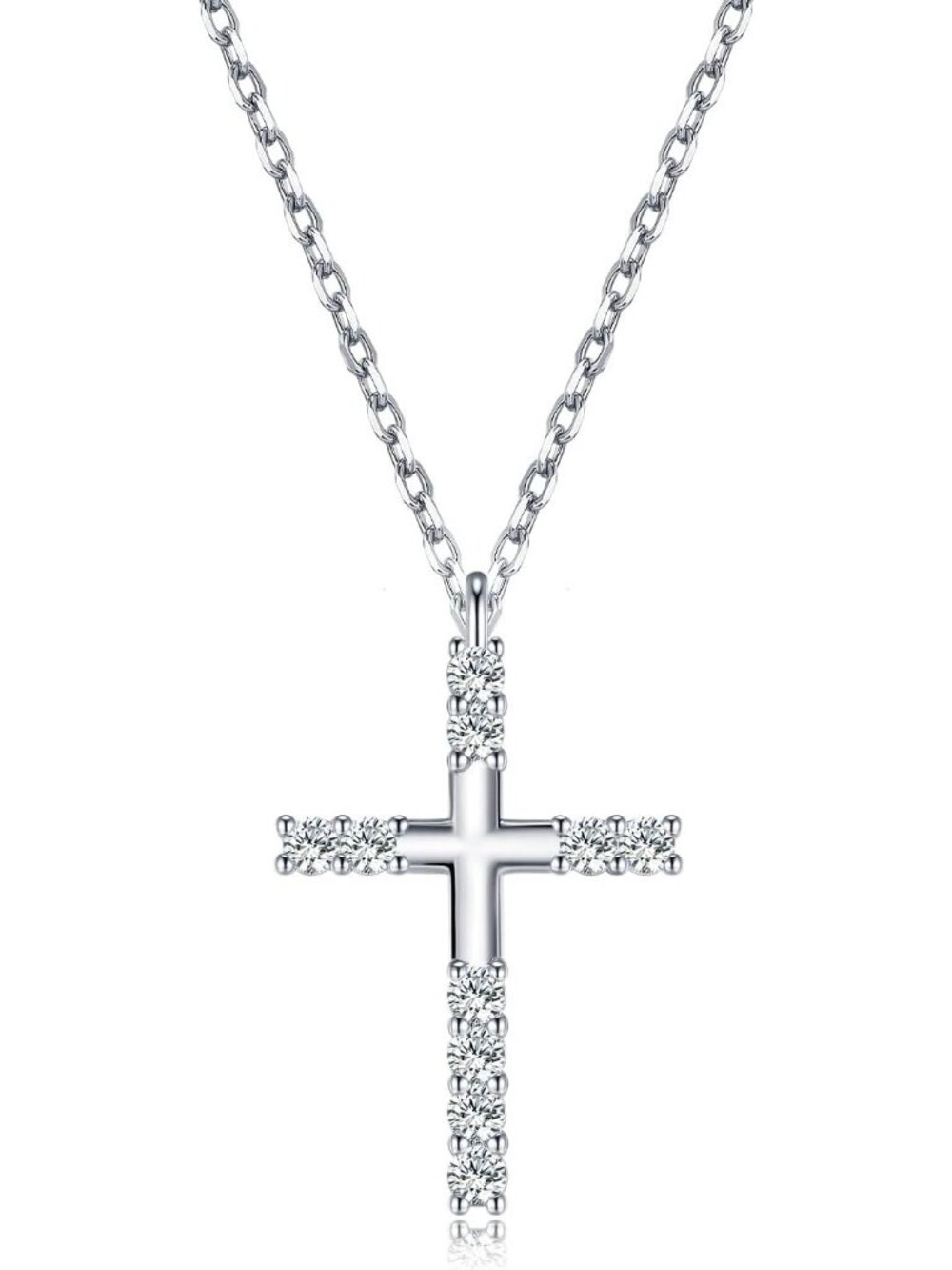 Women's 18k Gold White Plated Moissanite Cross Necklace Christian Faith Gift